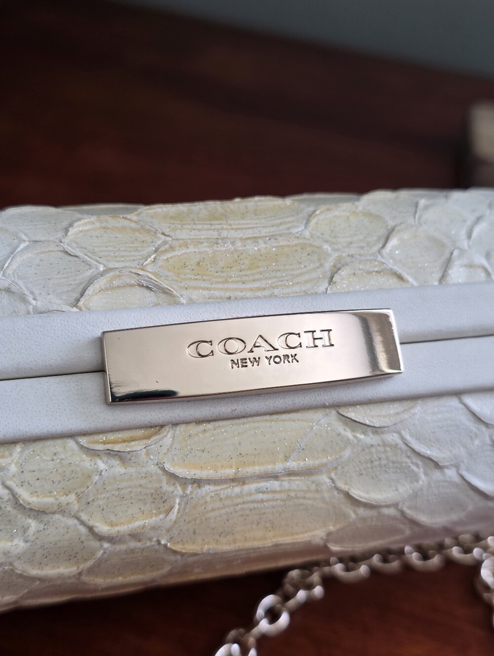Coach 51550 Madison Pinnacle Minaudiere Ivory Python Embossed Leather Clutch - Picture 9 of 16